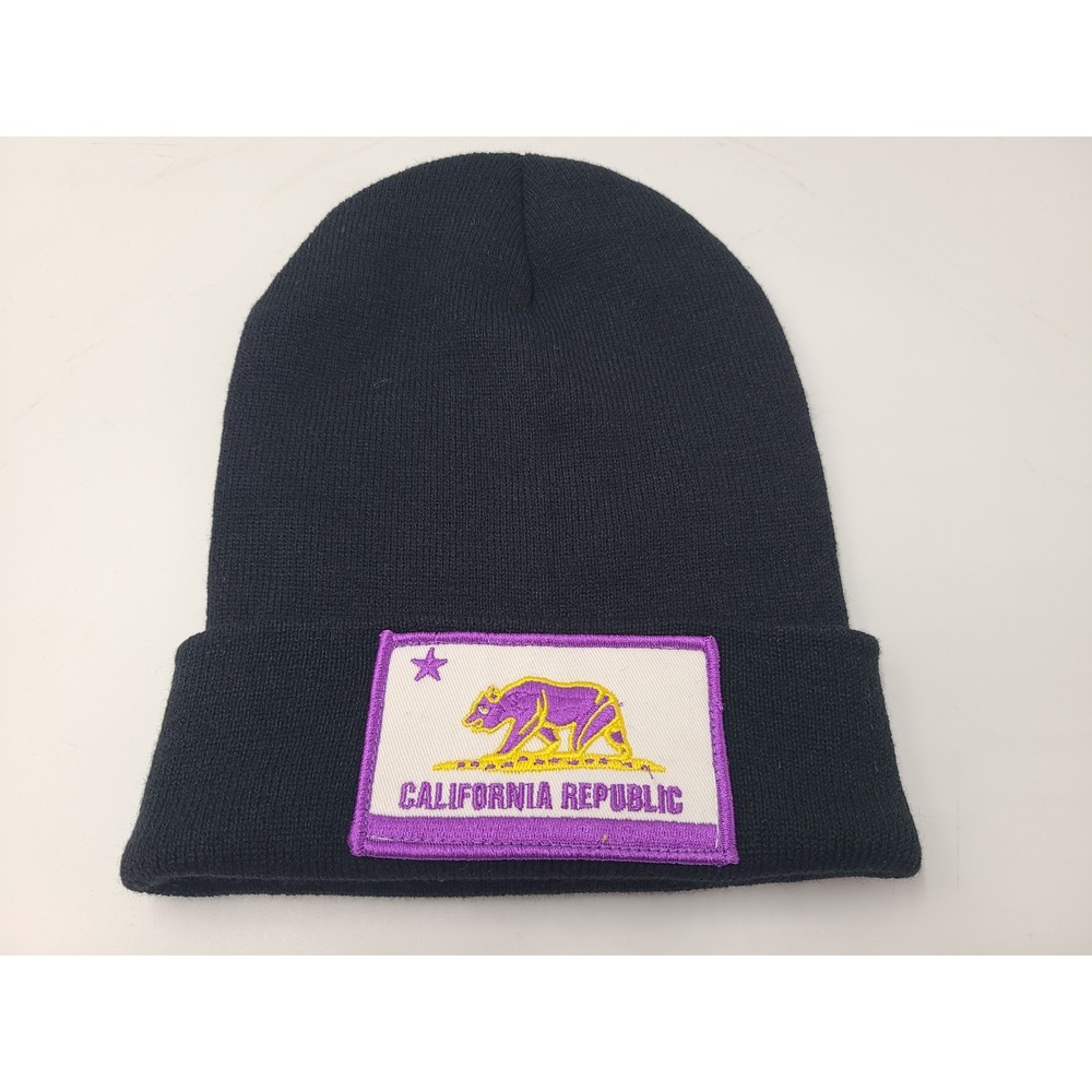 California Republic Beanie Winter Knit Hat Stocking Cap Men Women Black Purple